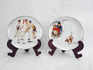 lot 128 image: Set of Vintage 1991 Norman Rockwell Missed and Downhill Daring Collector Plates