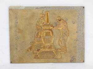 lot 167 image: Vintage Norman Rockwell The Coal Seasons Coming Brass Embossing Plate