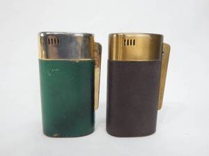 lot 174 image: Set of 2 Vintage Leather Wrapped Brass Redi Flame&nbspGas Table Lighters