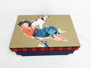 lot 145 image: Vintage Norman Rockwell A Boy and His Dog Adventures Between Adventures Fabric Covered Product Sample Box