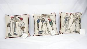 lot 144 image: Set of 3 Vintage Norman Rockwell Sporting Boys Series Newport Tapestry Pillows