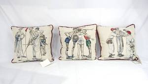 lot 143 image: Set of 3 Vintage Norman Rockwell Sporting Boys Series Newport Tapestry Pillows