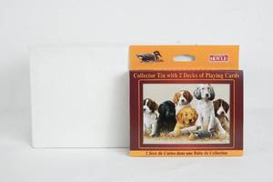 lot 181 image: Box of 12 Vintage 1998 Jim Killen School Daze Puppies Tin and Playing Card Sets