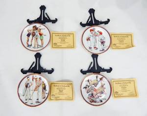 lot 210 image: Set of 4 Vintage Islandia International Norman Rockwell Sporting Boys Series Mini Plates
