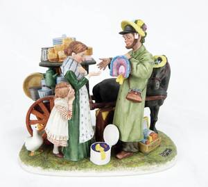 lot 218 image: Vintage 1979 Norman Rockwell The Country Pedlar Traveling Salesman Series Product Sample Figurine