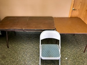 lot 24 image: Wood Folding Table  Card Table  Chair