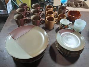 lot 2 image: Sango China Dishes 8-Dinner Plates, 2-Salad Plates & Mugs, More