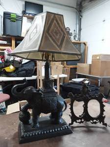 lot 3 image: Maitland-Smith Bronze Elephant Lamp With Shade 27 Tall (Approx. 20 LBS.)