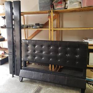 lot 1 image: Queen Size Bed Complete With Head Board, Foot Board, Center Support, Side Rails & Support Slats