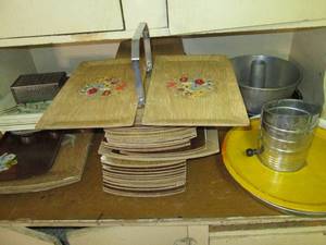 Lot of wood and metal serving trays...