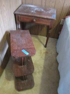 Antique wood nightstand and shelf, ...