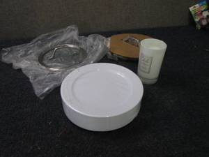 Candle, Plastic Plates, 2 Pot Lids,...