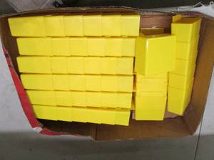 lot 12 image: 47 yellow plastic bins 3x3x1.5 ...