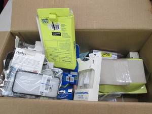 lot 57 image: box of phone cords and acessorys...