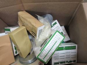 lot 96 image: box of nuts, bolts, nails , pullys ...