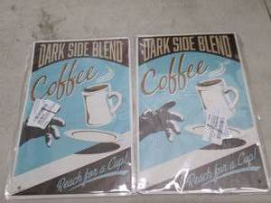 lot 164 image: 2 metal dark side coffee signs ...