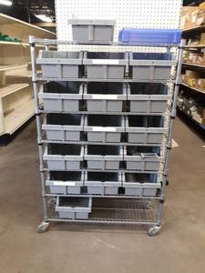 lot 387 image: Rolling NSF Cart w Parts Bins - Overall About 36 x 14 x 56 High