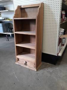 lot 393 image: Solid Wood Shelf w Drawer - Measures about 42 x 18 x 9
