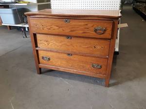 lot 394 image: Vintage Solid Wood Chest of Drawers - Measures about 37 x 19 x 30 High