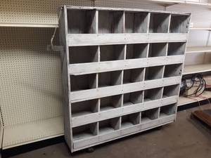 lot 385 image: Vintage Wood Parts Bin Shelf