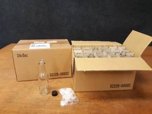 lot 441 image: Lot of (48) NEW 5 oz Glass Hot Sauce Bottles w Caps