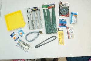 Cord, water filter, clips, knife
