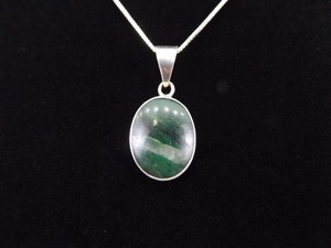 lot 4 image: .925 Sterling Silver Moss Agate Cabochon Pendant Necklace