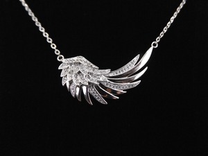 lot 9 image: .925 Sterling Silver Crystal Wing Pendant Necklace