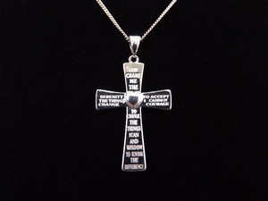lot 16 image: .925 Sterling Silver Serenity Cross Pendant Necklace