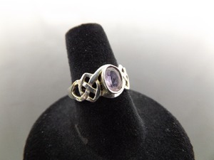 lot 35 image: .925 Sterling Silver Oval Cut Amethyst Celtic Ring Size 7