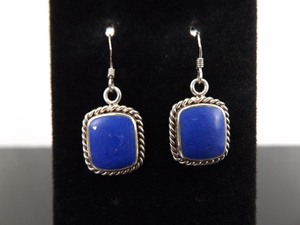 lot 62 image: .925 Sterling Silver Lapis Lazuli Cabochon Dangle Hook Earrings