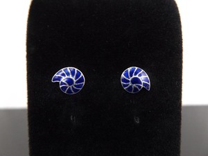 lot 65 image: .925 Sterling Silver Inlayed Blue Enamel Shell Post Earrings