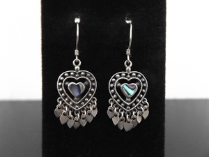 lot 67 image: .925 Sterling Silver Blue Abalone Heart Dangle Hook Earrings