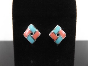lot 70 image: .925 Sterling Silver Inlayed Turquoise and Coral Earrings