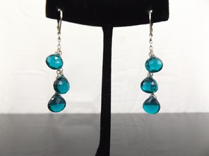 lot 71 image: .925 Sterling Silver Teal Crystal Dangle Hook Clasp Earrings