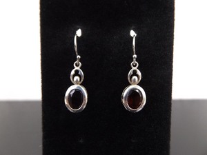 lot 76 image: .925 Sterling Silver Oval Cut Garnet Dangle Hook Earrings