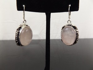 lot 79 image: .925 Sterling Silver Large Rose Quartz Dangle Hook Earrings