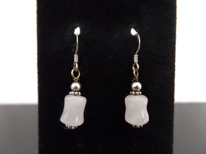 lot 80 image: .925 Sterling Silver Rose Quartz Spine Dangle Hook Earrings