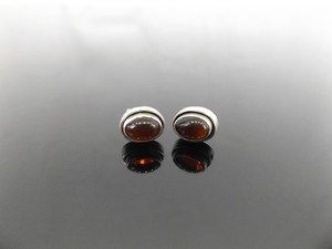 lot 83 image: .925 Sterling Silver Amber Cabochon Post Earrings