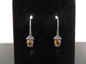 lot 85 image: .925 Sterling Silver Citrine Crystal Cabochon Hook Earrings