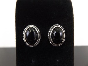 lot 87 image: .925 Sterling Silver Black Onyx Cabochon Post Earrings