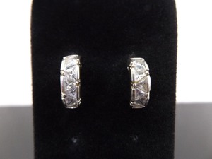 lot 91 image: .925 Sterling Silver Trillion Cut Crystal Zirconia Half Hoop Post Earrings