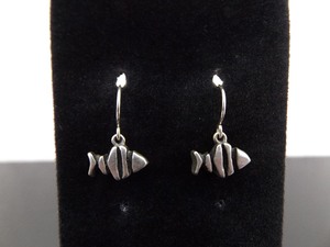 lot 94 image: .925 Sterling Silver Christian Ichthys Dangle Post Earrings