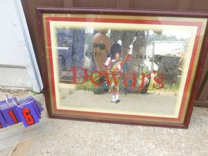 NOS Dewars mirror with wood frame. 28 x 21. Unused. As shown.