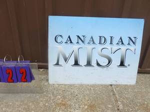 NOS Canadian Mist tin. 23 x 17. Unused but dirty from storage. As shown.