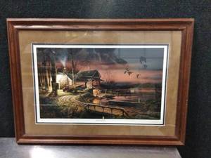 lot 25 image: Framed & Matted Terry Redlin Created Encore Image Hunters Haven Print Signed 1990 - Good Condition  