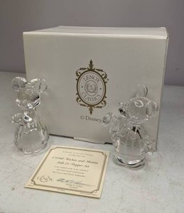 lot 76 image: Lenox Lead Crystal Mickey & Minnie Wedding Salt and Pepper Shakers COA & Box