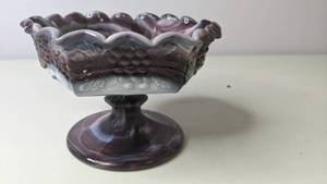 lot 142 image: Purple Imperial Slag Glass Hexagonal Footed Bowl