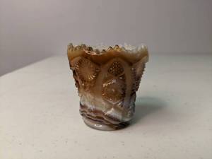 lot 165 image: Caramel Imperial Slag Glass Small VaseEgg Cup