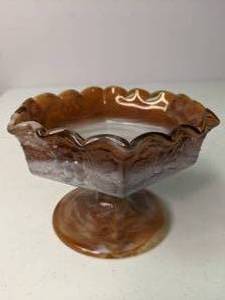 lot 171 image: Caramel Imperial Slag Glass Hexagonal Shaped Footed Bowl